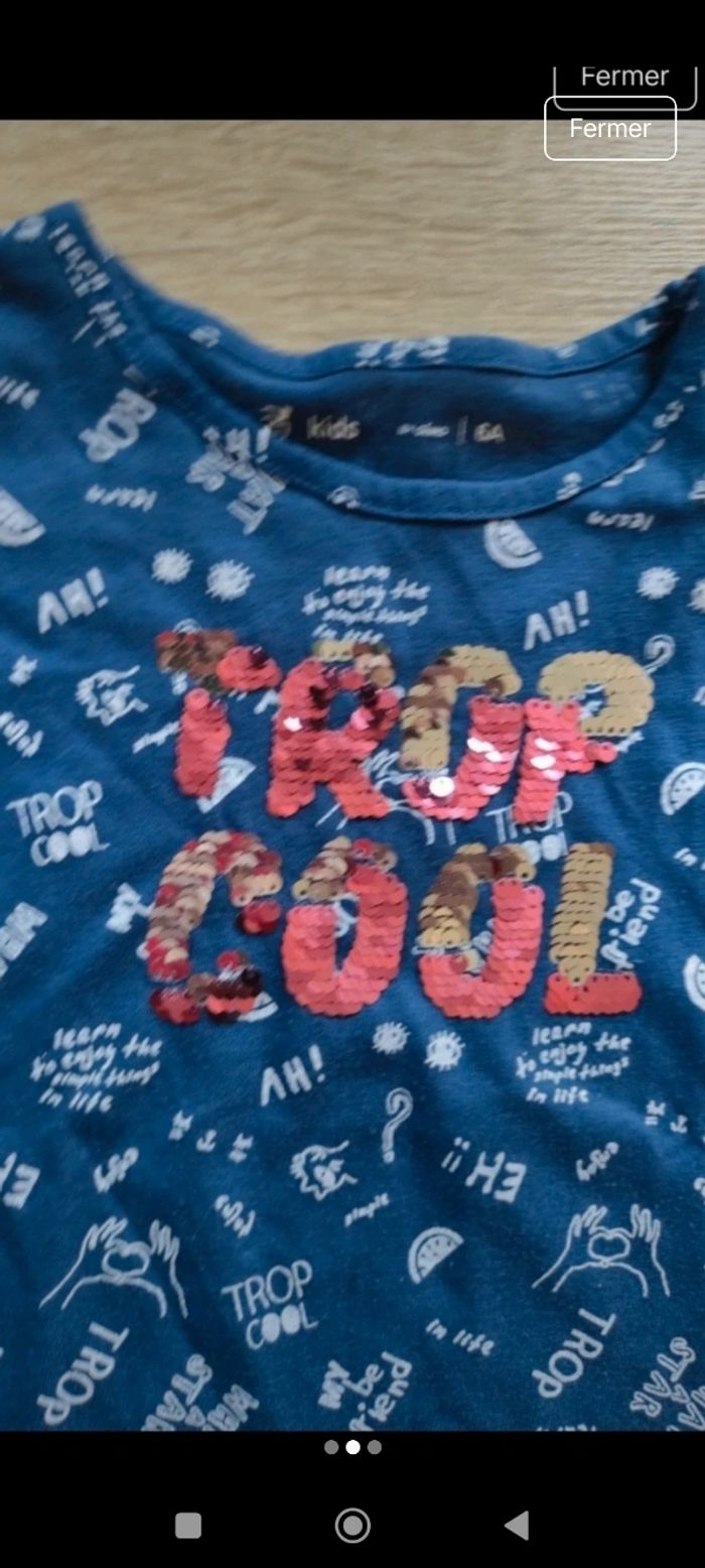 T-shirt Neuf fille Gémo imprimé recto verso 6 ans - photo numéro 2