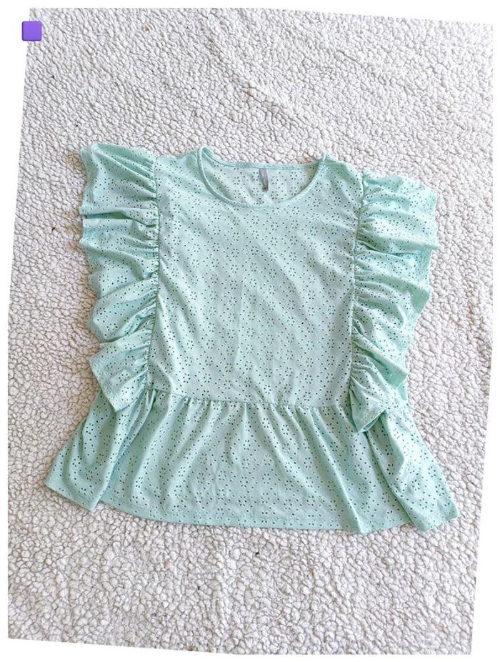 Blouse vert menthe broderie anglaise mignon cute vintage - Laura Torelli, taille XL