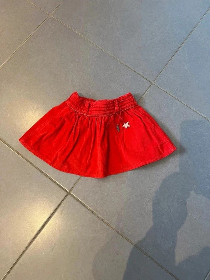 Jupe en velours - Tape à l’œil - Etoile / Plume - Rouge & argenté - 3 ans