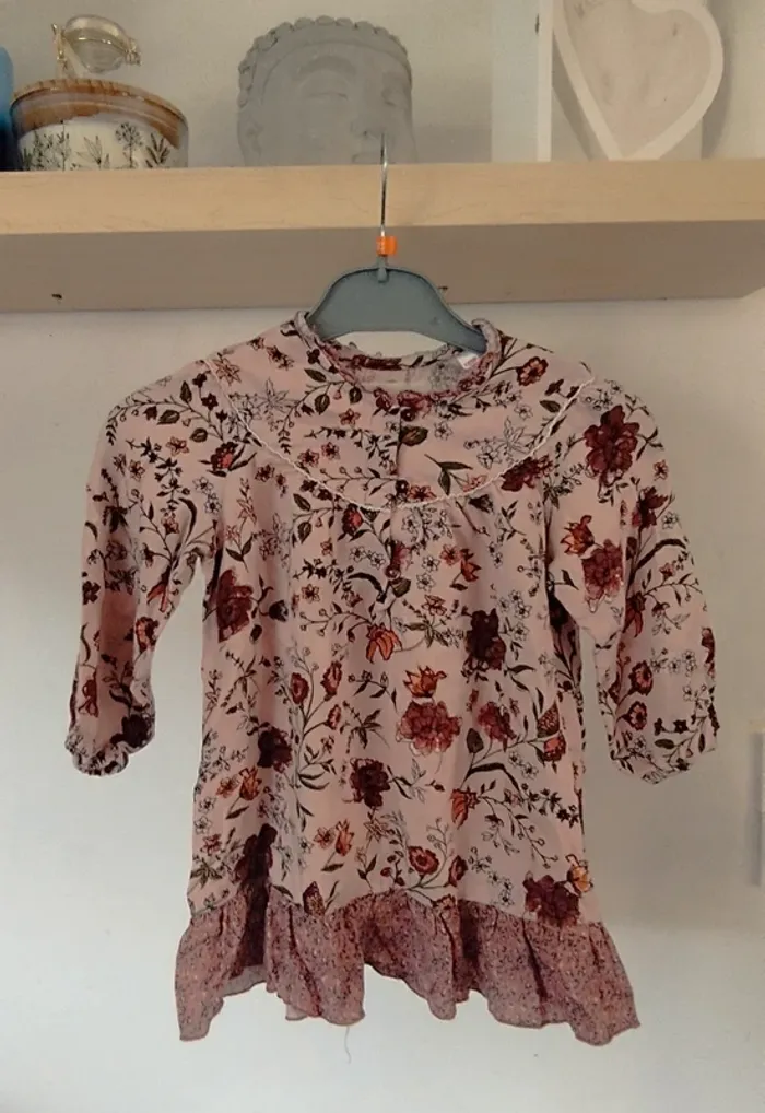 Tunique Zara fille fleurie vieux rose