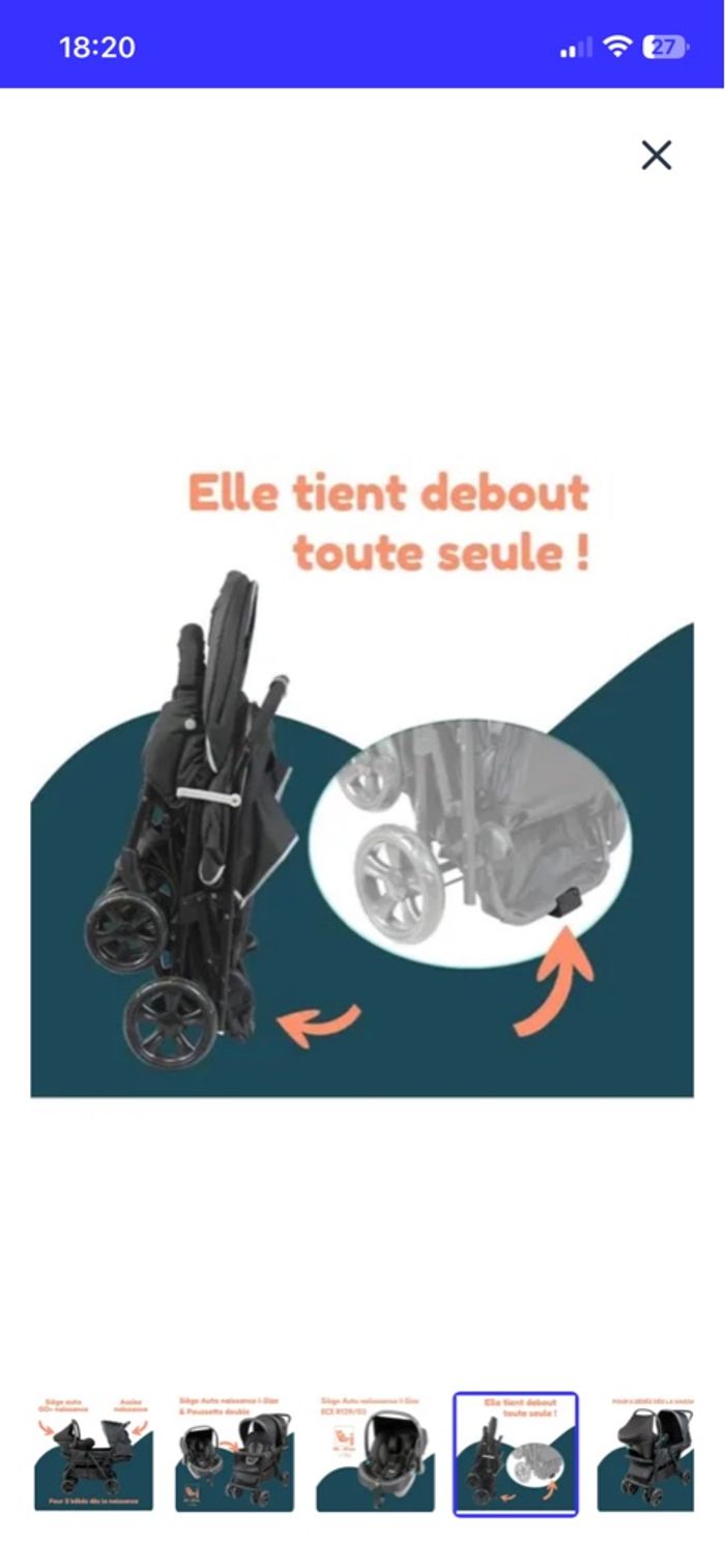 Poussette double + habillage de pluie - photo numéro 5