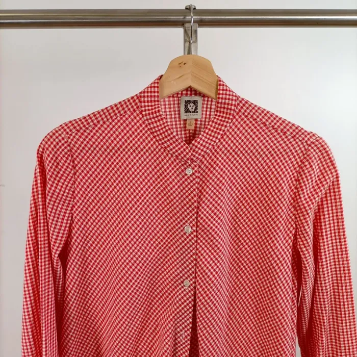 Chemise vichy rouge et blanche Anne Klein 100% coton col mao T.36 A1516 - photo numéro 2