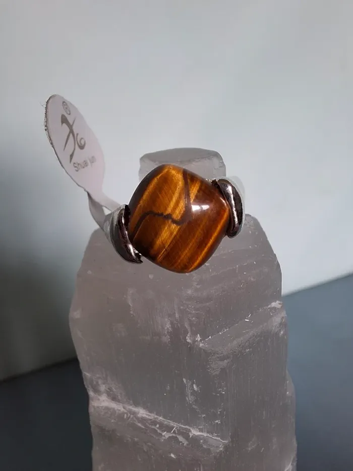 Bague plaqué argent avec pierre œil de tigre – Taille 17 - photo numéro 2