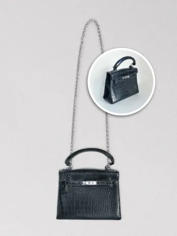 Sac à main noir cuir imitation écaille 80-90 vintage - 22x16x8cm