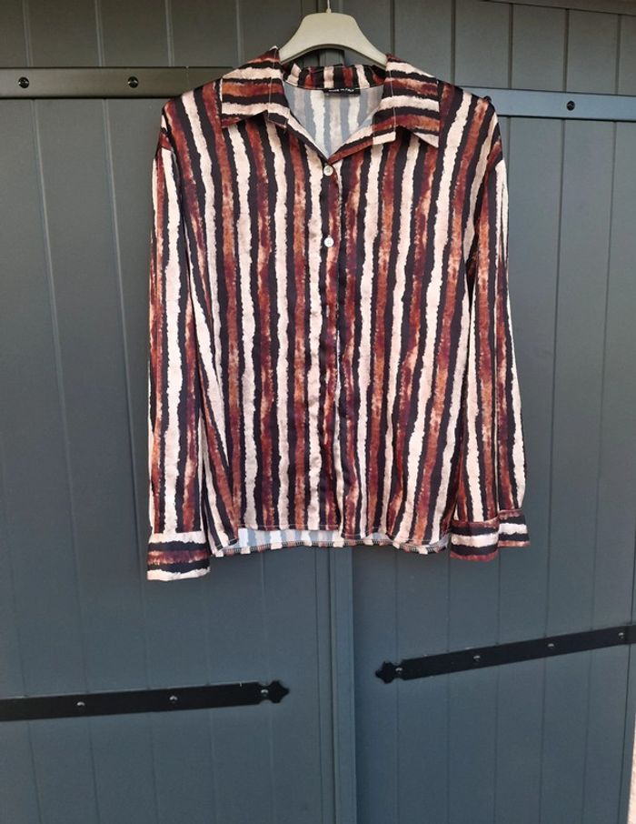 Chemise rayures noir marron motif vintage - photo numéro 4
