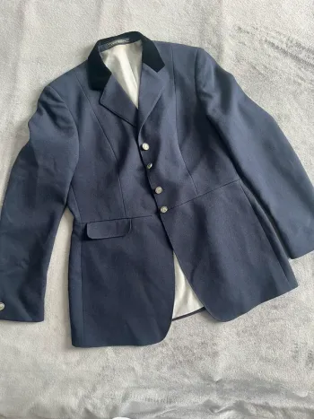 Veste vintage d’équitation bleu marine femme Euro-Star – chic col velours – T.38