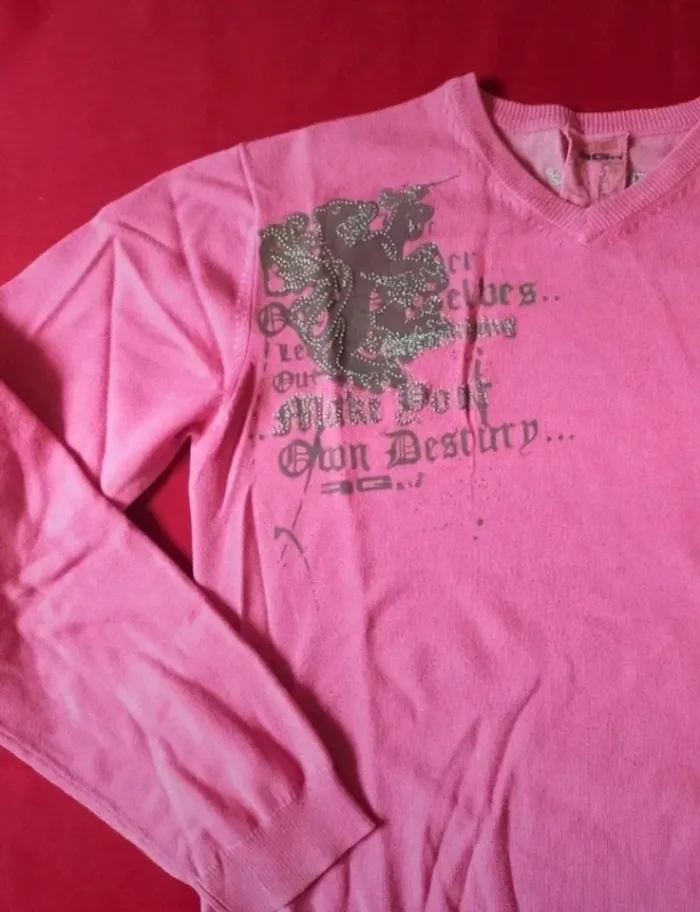 Petit pull col v rose taille 12ans RG512 - photo numéro 2