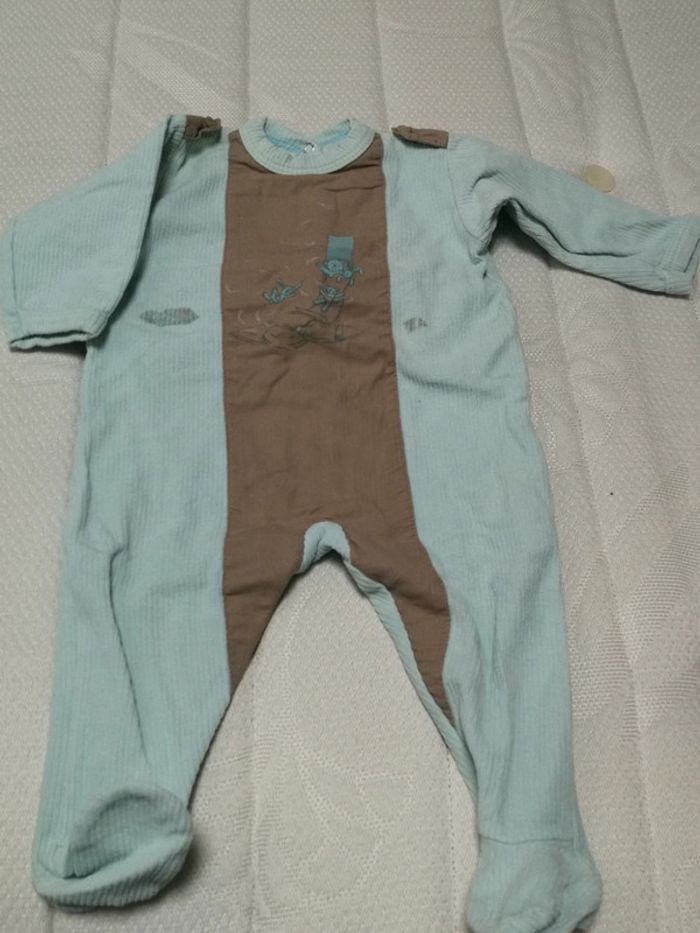 Grenouillère velours bleu marron PB 6m