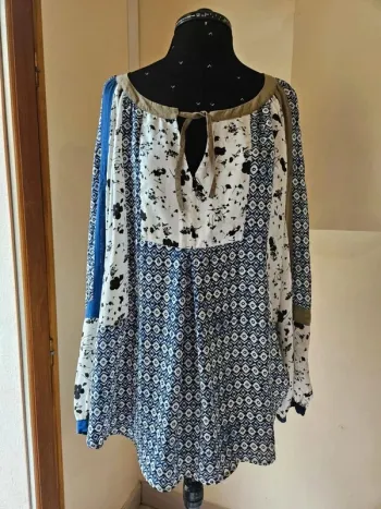 🌸 Blouse Femme Fairly Taille 46 Bohème Chic Imprimée Manches Longues 🌸