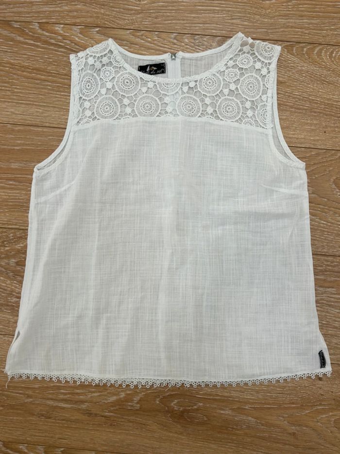 Haut débardeur blanc du Nil - en coton et dentelles - taille 4 42/44