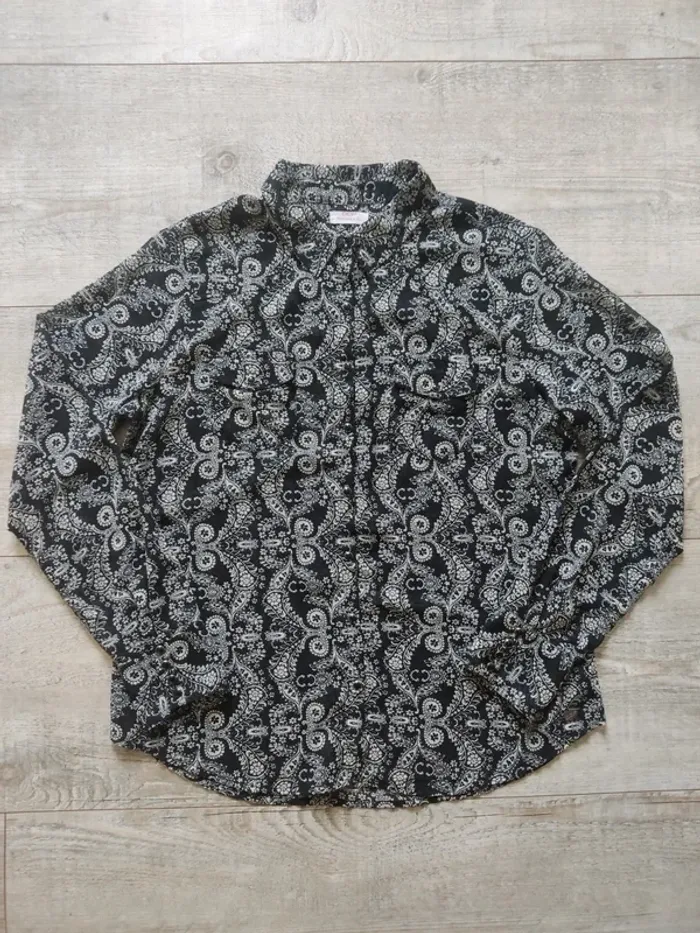 Chemise boutonnée manches longues transparente motif paisley noir et blanc taille XL DDP - photo numéro 5