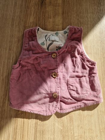 🌸 Gilet bébé Pinokio - velours côtelé rose poudré - 12 mois