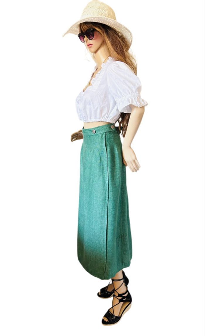 🦚Jupe longue en lin vert champêtre Cottagecore Countryside Charm Green Linen Skirt🦚 - photo numéro 8