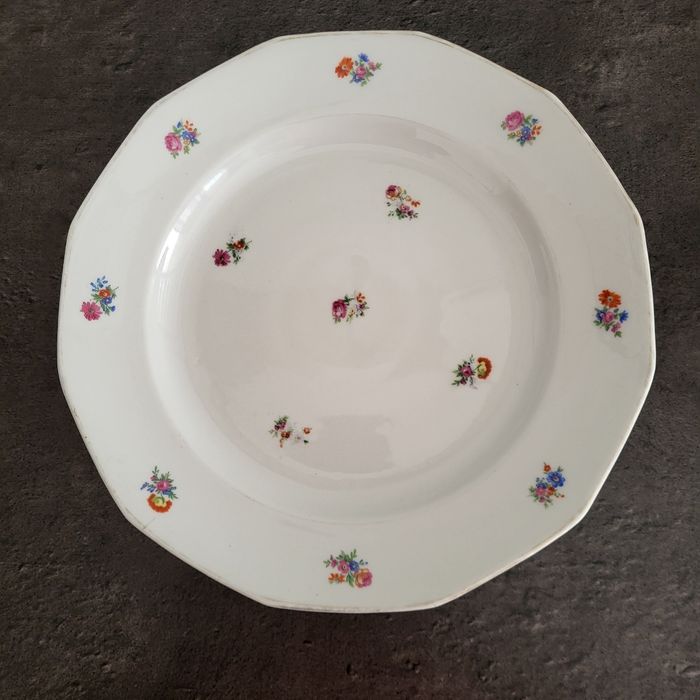 Assiette/plat vintage en porcelaine fleurie CH-R en excellent état