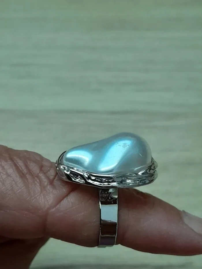 Bague avec grande perle blanche,  réglable,  style Bohème - photo numéro 4