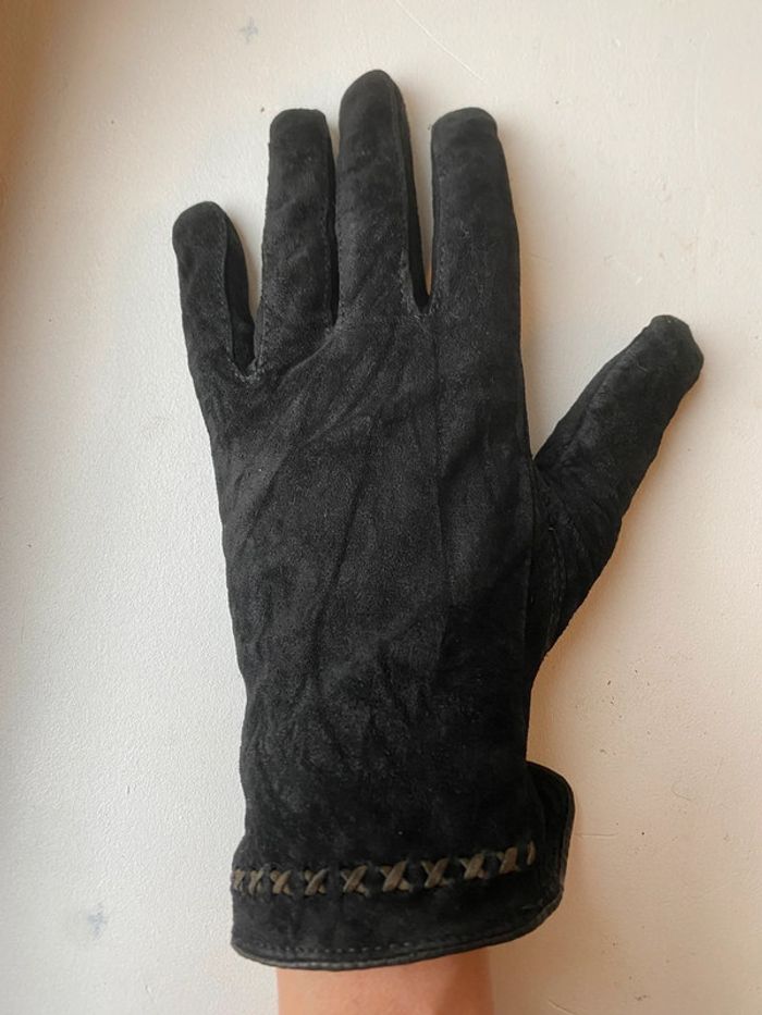 Gants noirs en nubuck, taille 7 - photo numéro 2