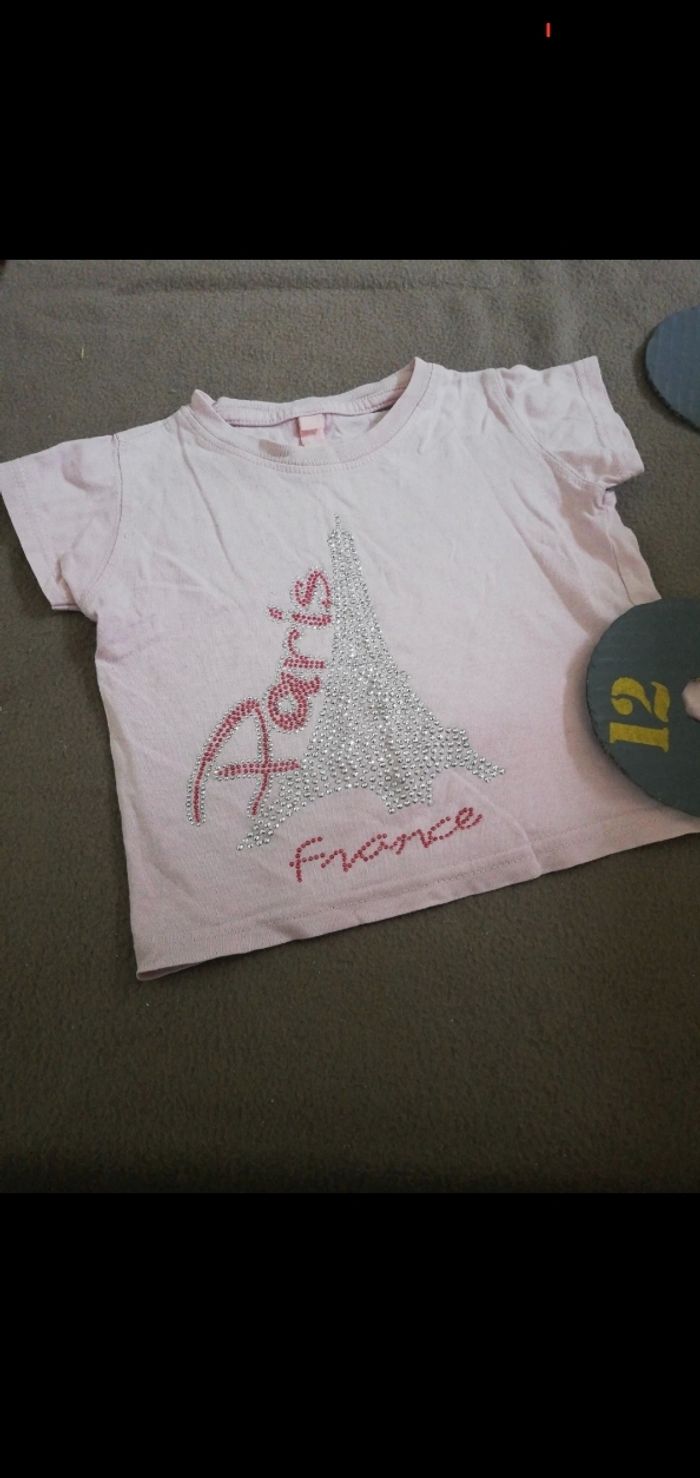 Tee shirt paris fille 12 mois rose