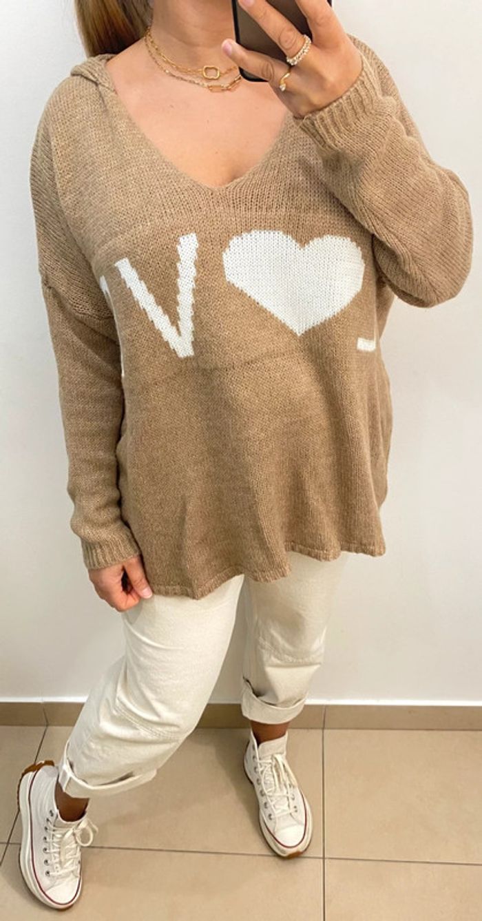 Superbe Pull A Capuche Col V Taille Unique - photo numéro 6