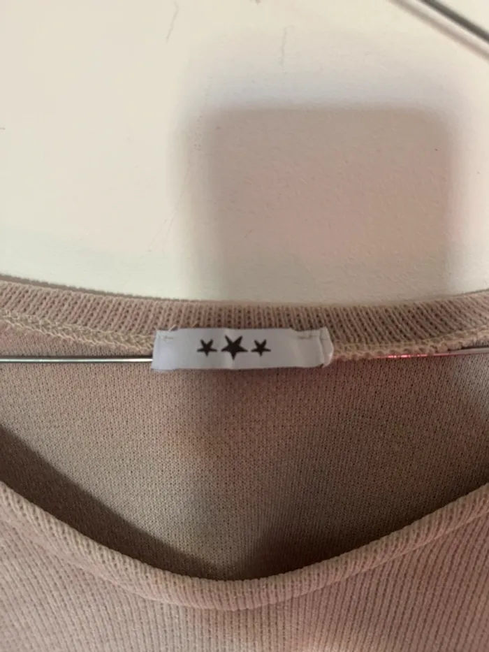 Pull Femme beige côtelé over size taille L - photo numéro 3