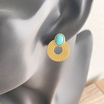 Boucles d’oreilles dorées 100 % acier inoxydable/chirurgical et pierre naturelle