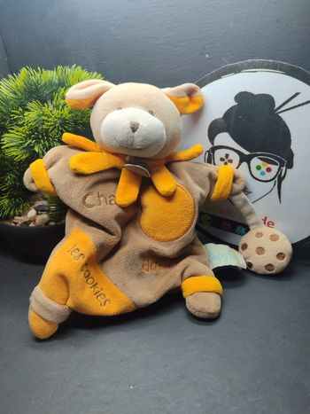 Doudou plat marionnette ours Charly adore les cookies baby Nat' bn698 Marron 