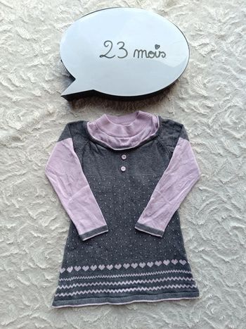 Robe pull manches longues Fille 23 mois Cœur 100% coton