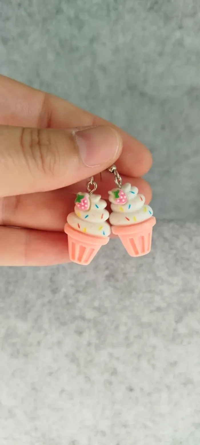 🍄 Boucles d’oreilles ▪ glace rose et blanc - photo numéro 2