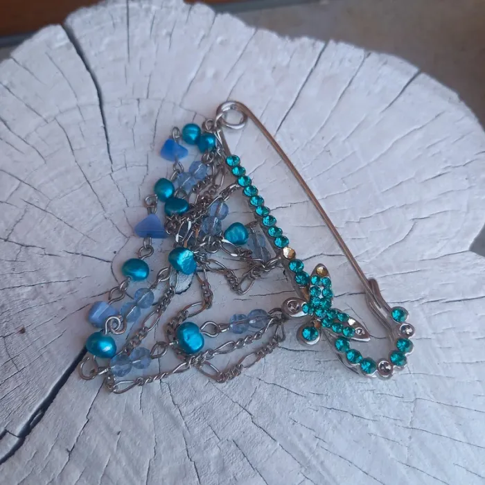 Broche épingle vintage bleue - photo numéro 2