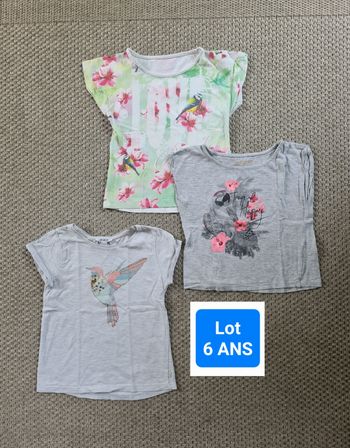 Lot de 3 t-shirts motifs "tropical" manches courtes fille - 6 ans