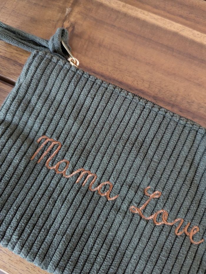 Pochette velours kaki/camel Mama love - photo numéro 3