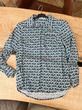 Blouse manches longues chemise vert bleu marine et orange à motifs it hippie S 36 38