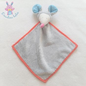 Doudou plat Souris grelot gris blanc bleu et rayé Action