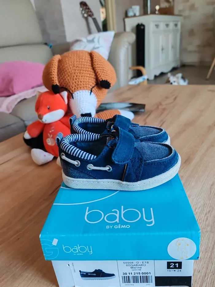 Chaussures bateau garçon comme neuves avec boîte gemo baby 21 type jean - photo numéro 4