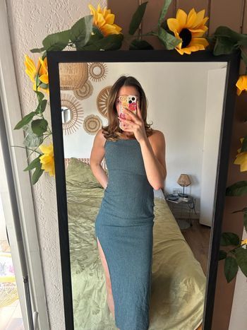 Robe longue côtelée bleu vert – Bershka – Taille S