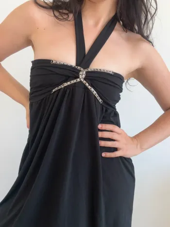Haut dos nu/bustier y2k noir à strass taille S