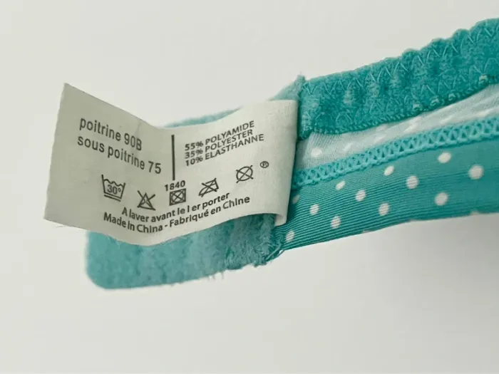 Soutien-gorge Miss Helen de chez Monoprix taille 90B turquoise à pois blancs - photo numéro 10