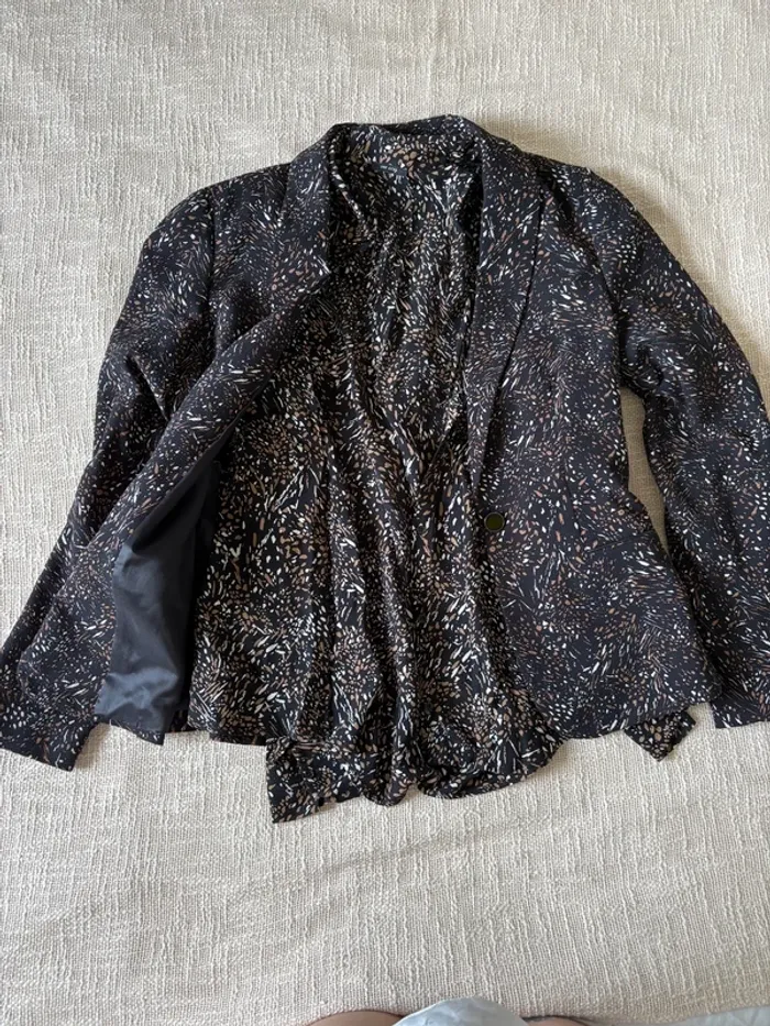 Lot blazer et chemise One Step – tailles 38 et 36 – motif moucheté noir marron - photo numéro 2