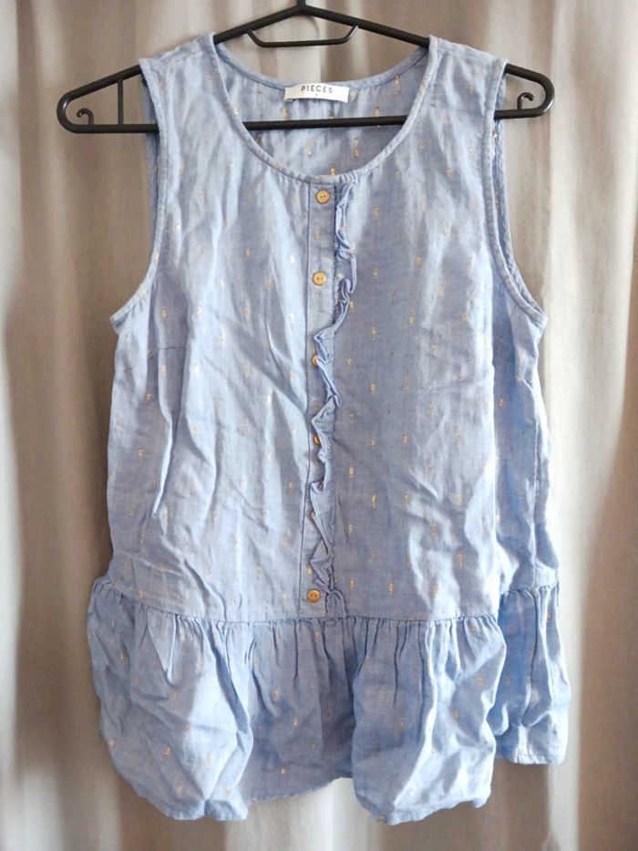 Blouse sans manches et à volants bleue Pieces Taille S36