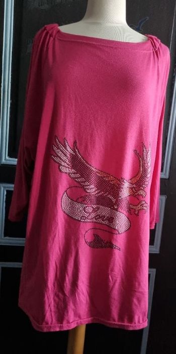 Pull tunique rose avec aigle en strass 52-58
