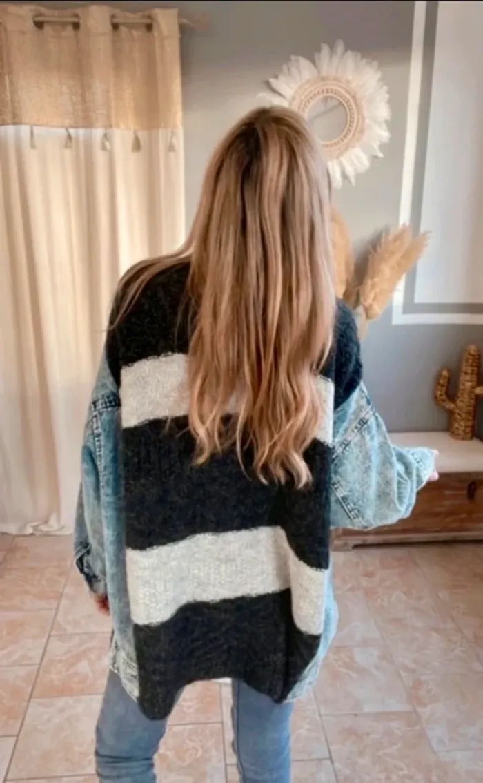Veste en jean et laine oversize ultra tendance Taille unique - photo numéro 6