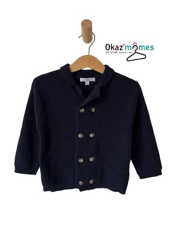 Gilet bleu marine avec col - Natalys 2 ans