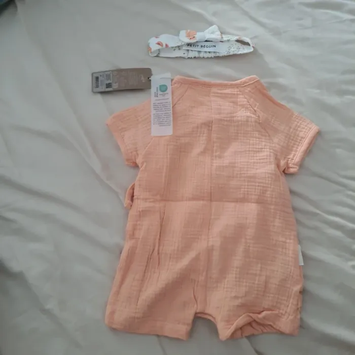 Lot Barboteuse bébé fille + headband 6 mois 68cm - Petit Beguin - photo numéro 3