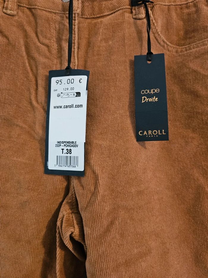 Pantalon droit velours côtelé marron Caroll Taille 38 - photo numéro 3