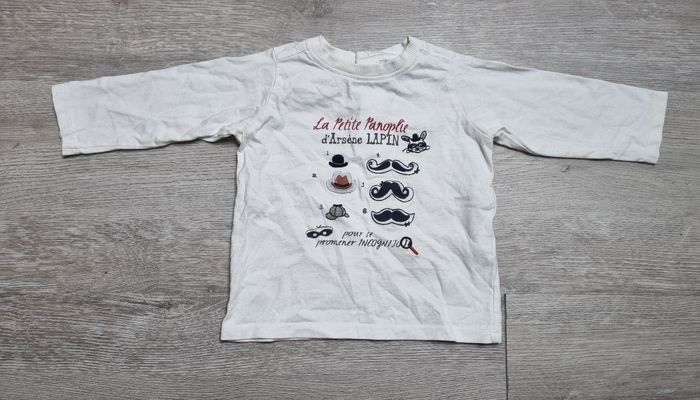 ​Sergent Major T-shirt 18 mois Manches Longues Blanc Arsène Lapin Tres Bonne Etat