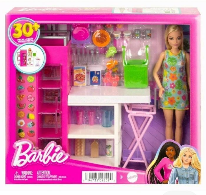 BARBIE COFFRET CUISINE AVEC GARDE MANGER ET ACCESSOIRES POUPEE INCLUSE - photo numéro 1