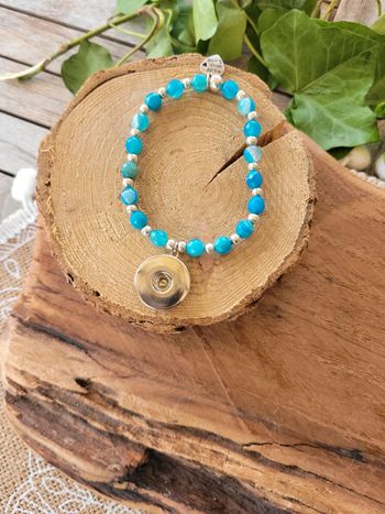 Bracelet pour bouton pression 18mm perles agates bleus