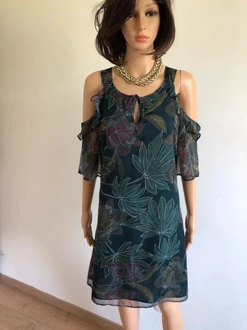 robe verte foncée et imprimée avec épaules dénudées Morgan taille 38 comme neuve