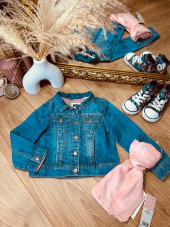 Taille 3 ans veste en jean et foulard fille Okaïdi Tao bleue rose 🩷