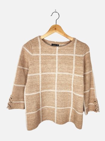 Pull Bréal beige à carreaux Manches 3/4 Taille 1 Taille S