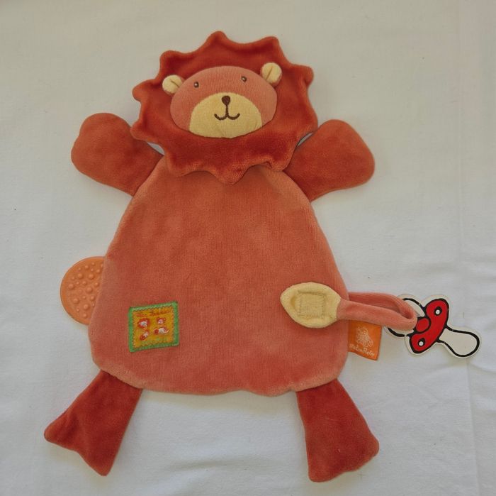Doudou plat Lion Les Loustics - Attache tétine- Dentition- Moulin Roty